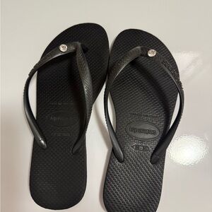 Havaianas Women's Black Slim Flip Flops with Rhinestone Accent